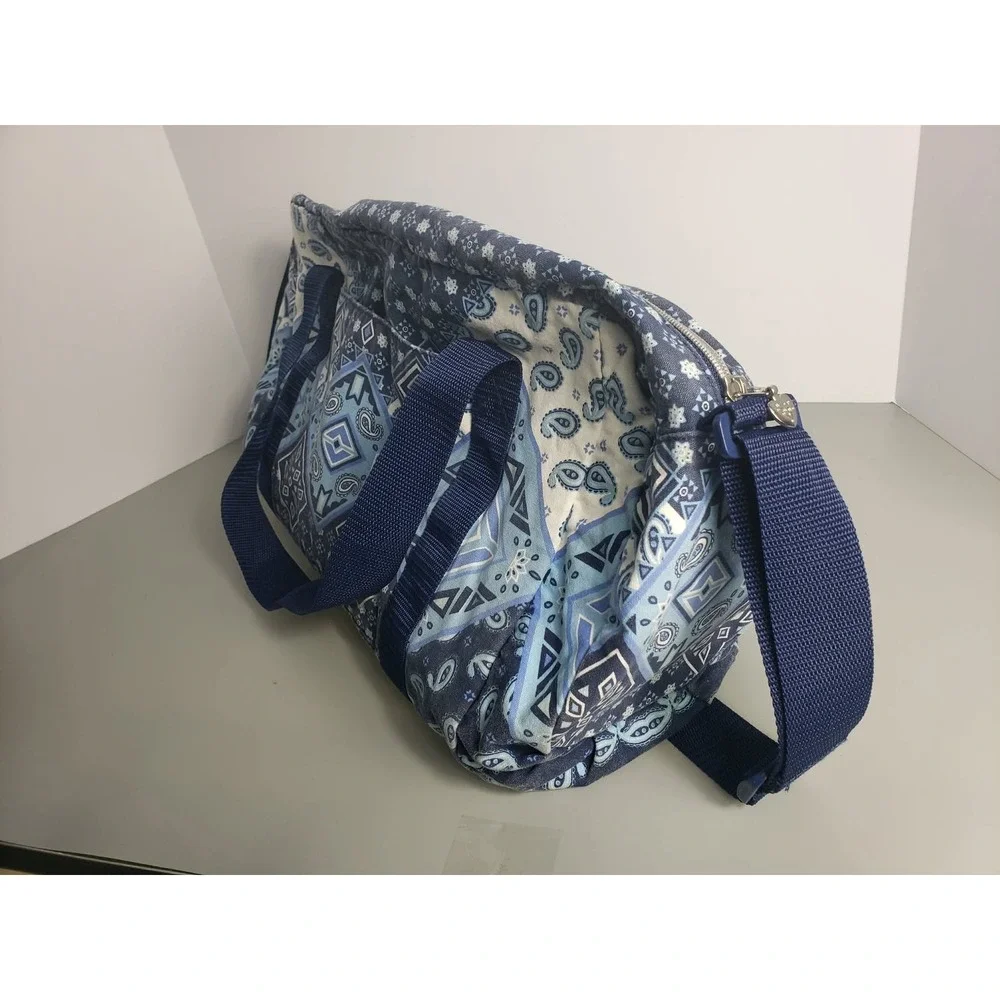 Justice Girls Blue Paisley Geometric Duffle Bag Glitter‎ Logo Crossbody Strap